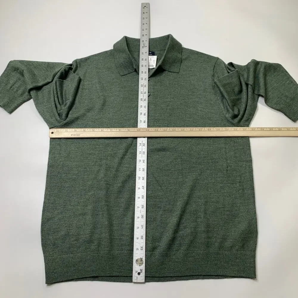 J Crew Sweater Mens XL Extra Large Pine Green Merino Wool Blend Long Sleeve Polo